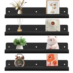 GENERICO - 4 Unidades Estantes Flotantes Pared Acrílico Para Baño Cocina Hogar Negro