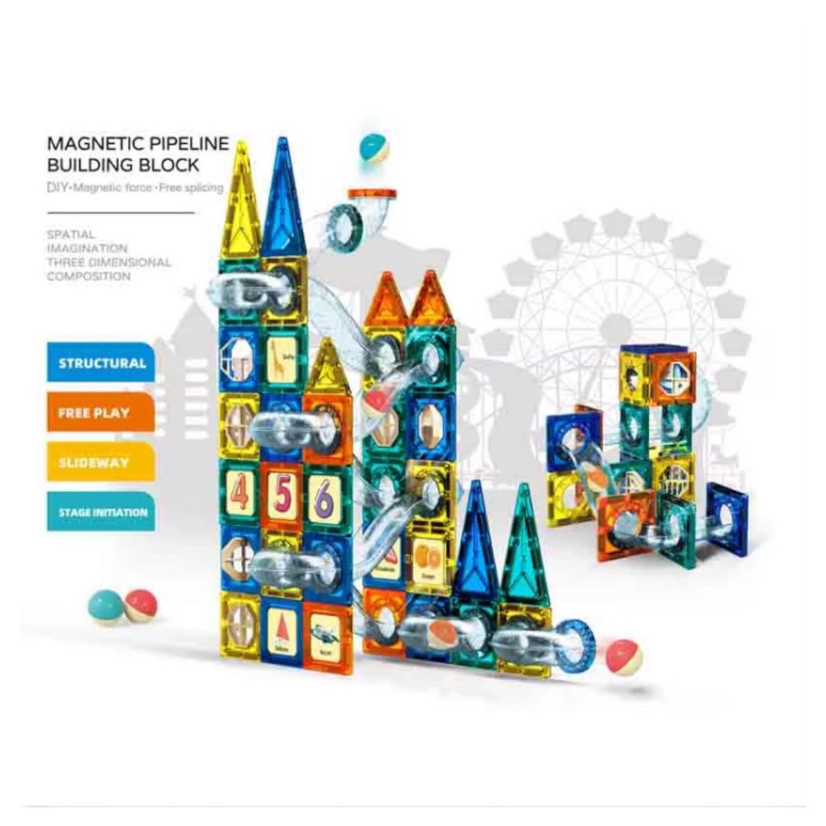 GENERICO - Set Bloques Magnéticos 97 Piezas Juego Didáctico de Construcción