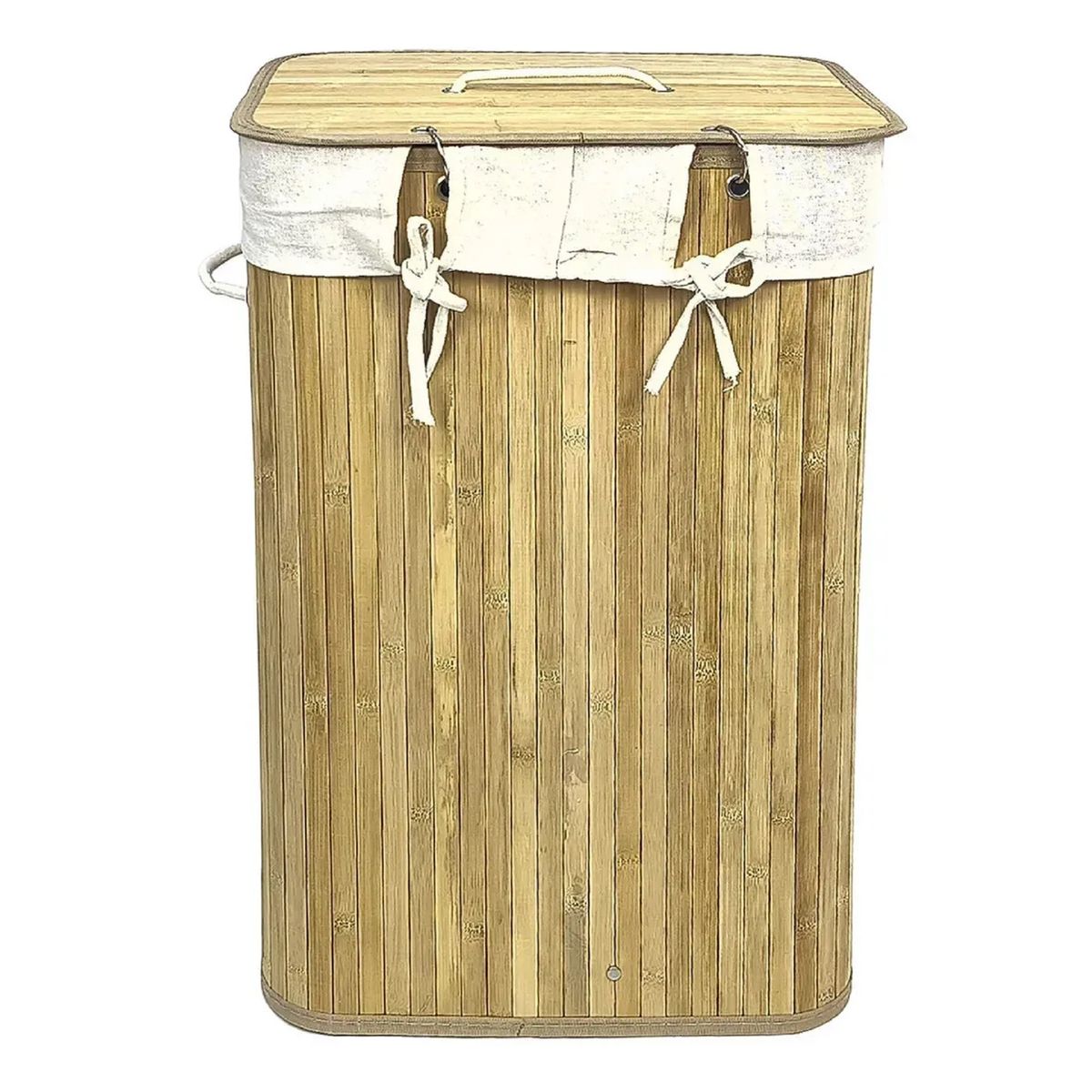GENERICO - Canasto Cesto Ropa Sucia Pleglable Look Bambu Grande Tapa Im Beige