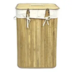 GENERICO - Canasto Cesto Ropa Sucia Pleglable Look Bambu Grande Tapa Im Beige