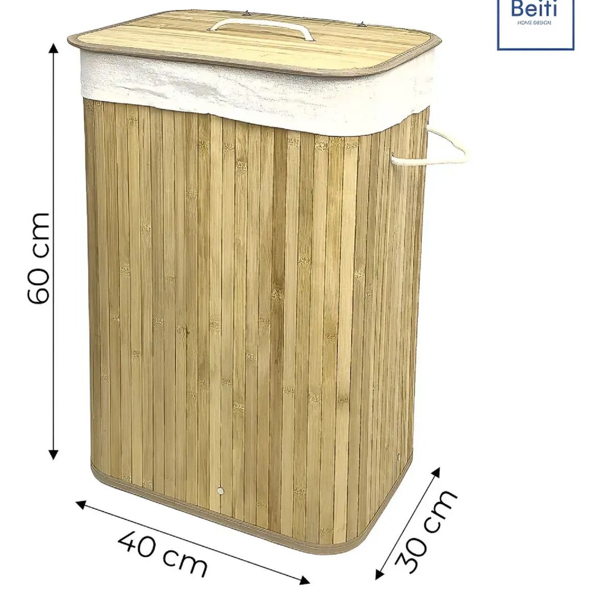 GENERICO - Canasto Cesto Ropa Sucia Pleglable Look Bambu Grande Tapa Im Beige