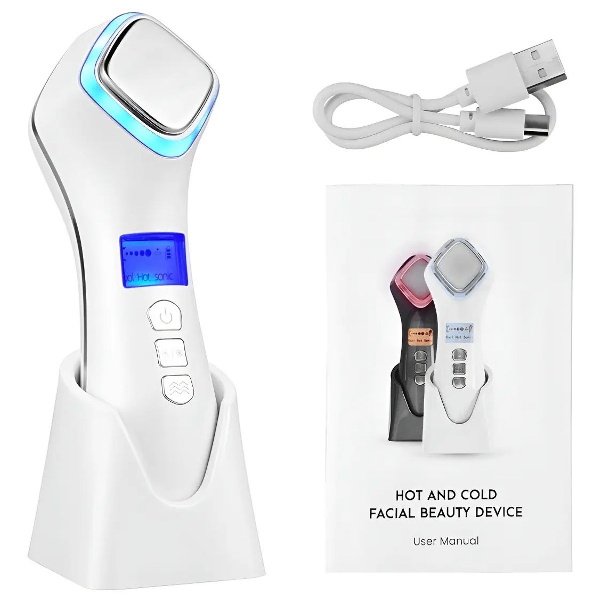GENERICO - Masajeador Facial Eléctrico Ultrasónico Crioterapia Control