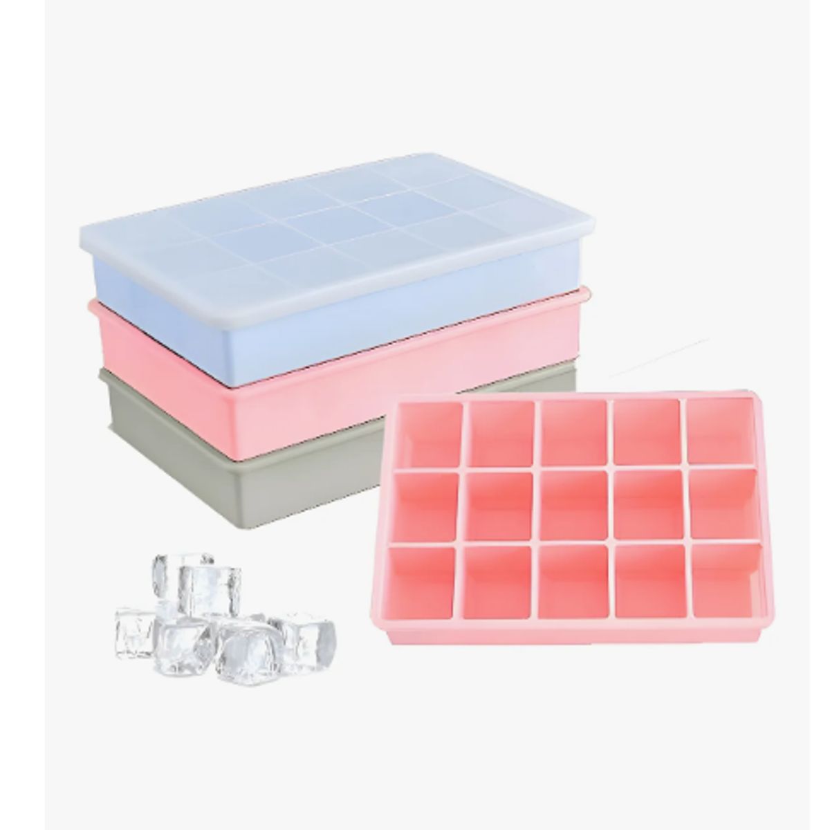 GENERICO - Pack X4 Cubetas de Hielo Cubetera de siliciona Con tapa 15cav Cubetas