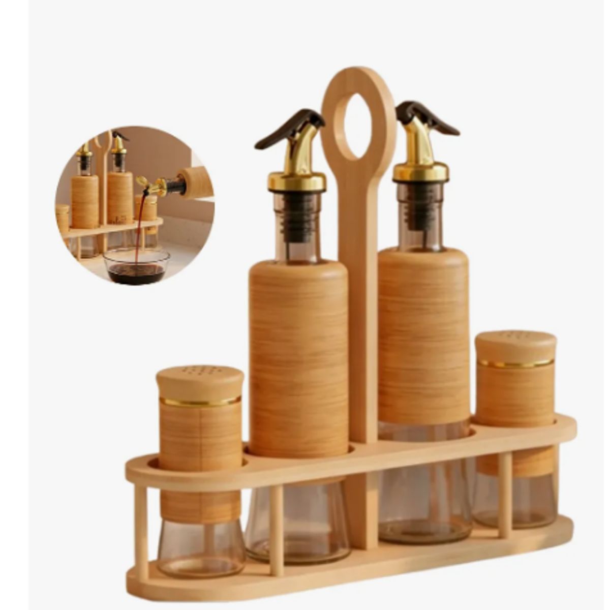 GENERICO - Set 4 Especiero Cocina Con 4 Frascos Vidrio Aceite Especies