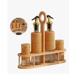 GENERICO - Set 4 Especiero Cocina Con 4 Frascos Vidrio Aceite Especies