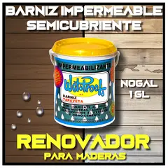 WETPROOF - BARNIZ REPARA MADERA EXTERIOR IMPERMEABLE SEMI-CUBRIENTE TAPAVETA WET PROOF® NOGAL 1 GALÓN