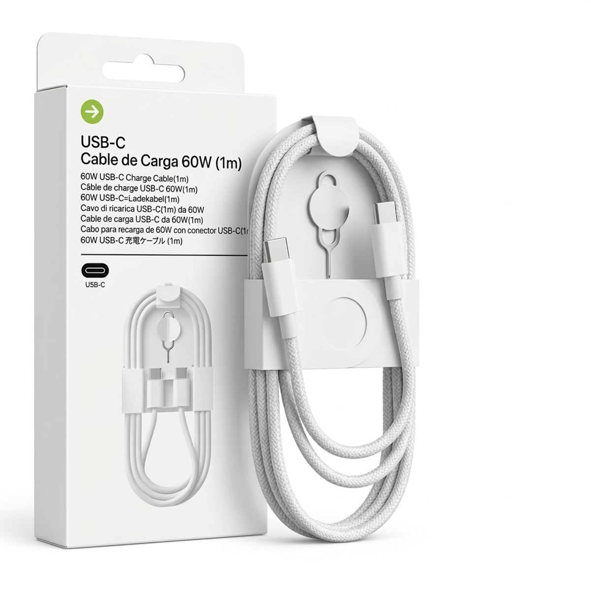 GENERICO - Cable Usb-c A Usb-c 60w 1 Metro Carga Rápida Blanco Trenzado