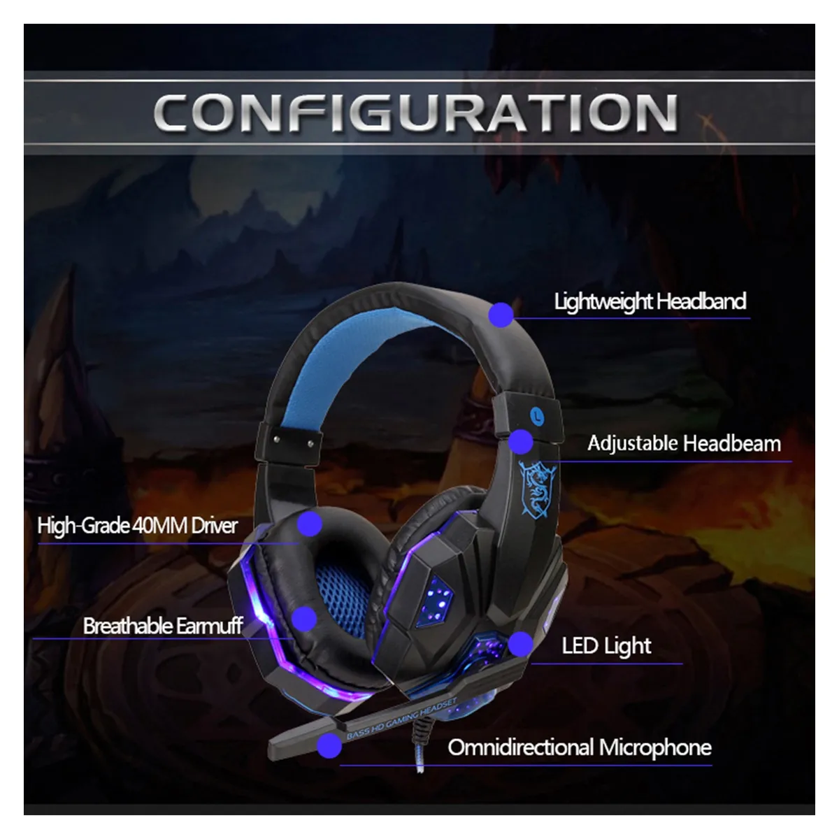 ATURE - Gaming Esports Headsets Luminosos Auriculares Con Cable