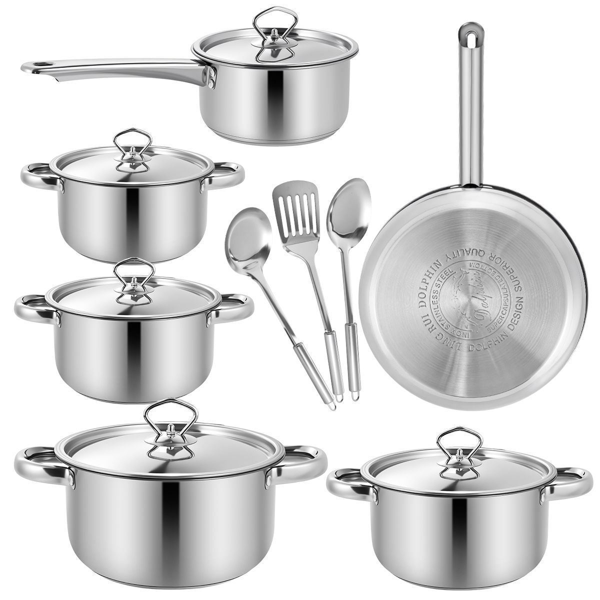 SUPERCENTER - Bateria De Cocina Ollas Acero Inoxidable Juego De 15 Piezas