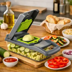 MOVI - Cortador de Verduras Multifuncional 12 en 1 - Picador, Rallador y Rebanador con Recipiente