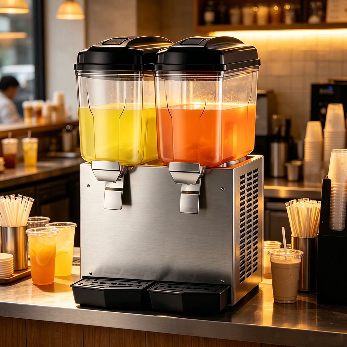 VIDA BUENAS - Dispensador Doble 2x17L Frío y Caliente, Máquina de Jugo y Té con Leche Comercial