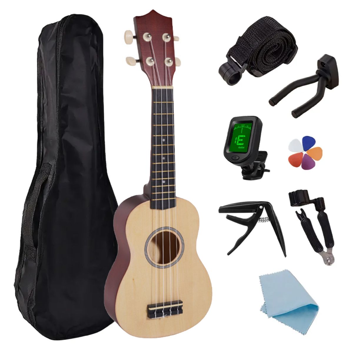 ATURE - Ukelele Concierto Music 21 Pulgadas+funda + Accesorios Negro