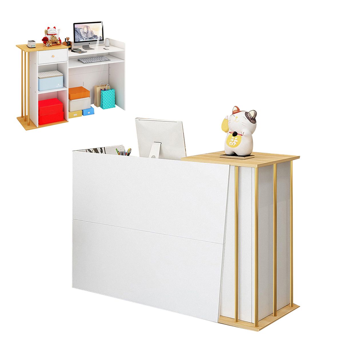 WUWAWDOGA - Mostrador De Recepción Minimalista Moderno Blanco 120x85x34cm