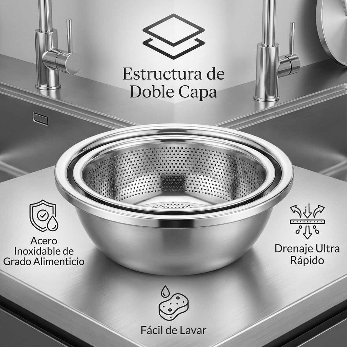 GENERICO - Colador de Acero Inoxidable Grueso 20cm - 1 PCS