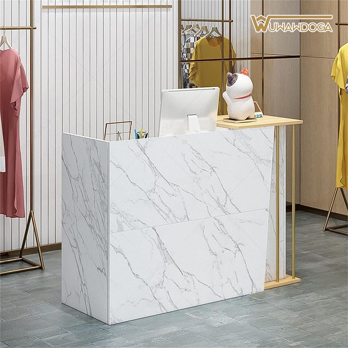 WUWAWDOGA - Mostrador Recepción Minimalista Multiusos Comercial Moderno 120x85x34cm Blanco
