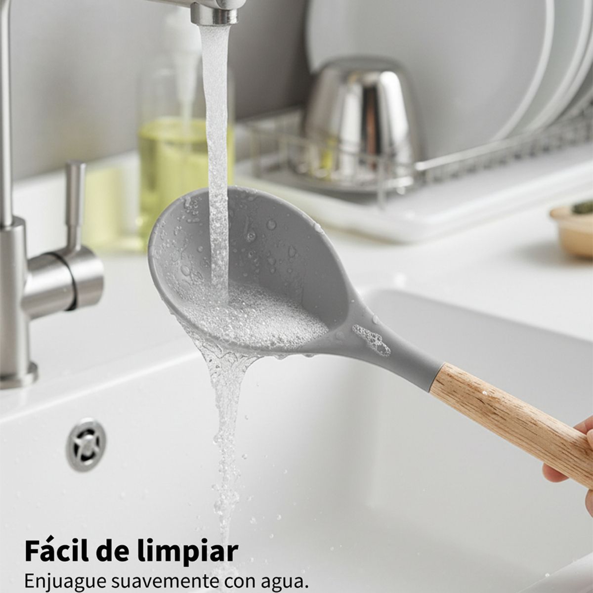 YOLIKITCHEN - Juego de Utensilios de Silicona 12 Piezas, Mango de Madera, Antiadherente,con Recipiente y 6 Colores