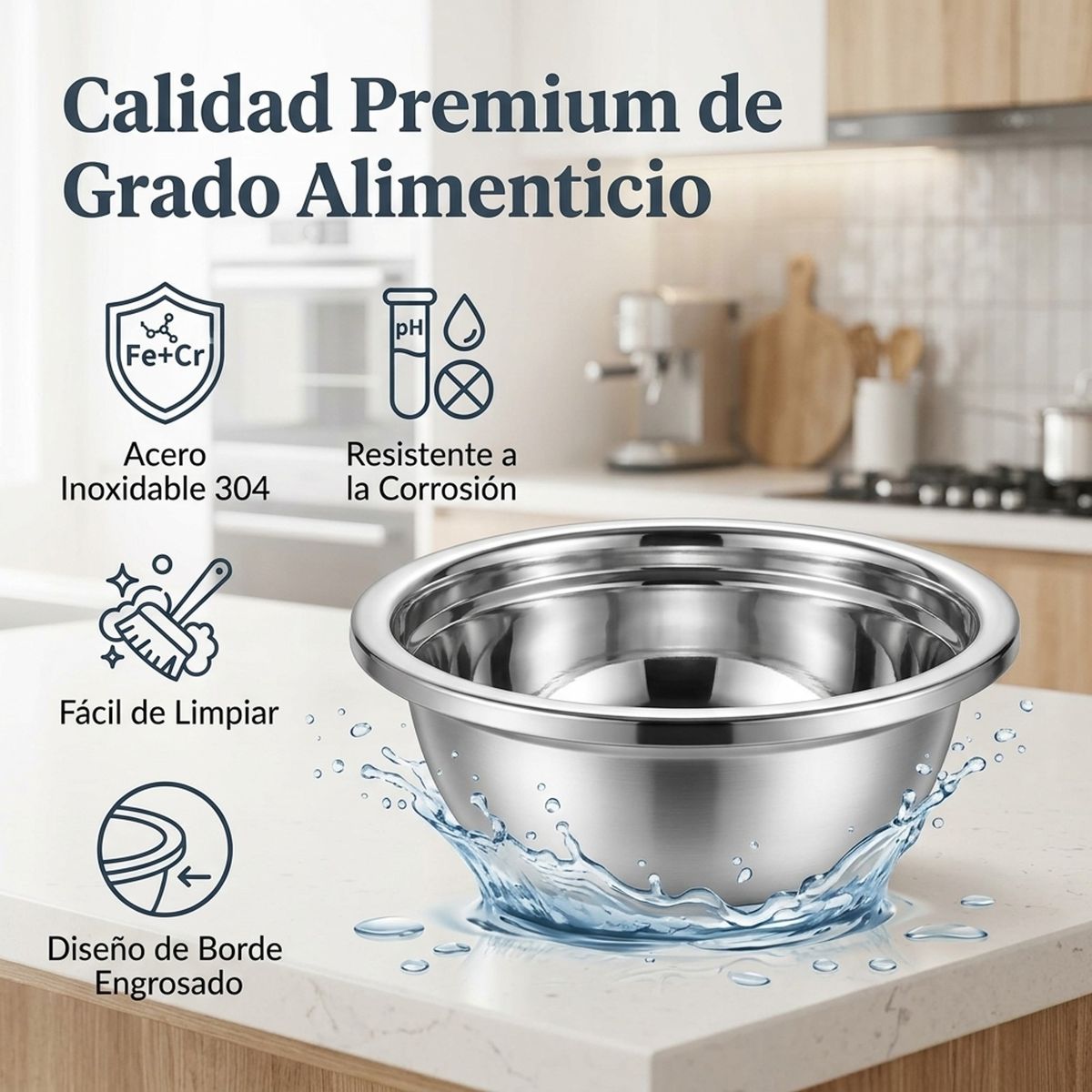 GENERICO - Bowl de Acero Inoxidable 24cm para Cocinaa-1 PCS
