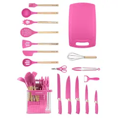 YOLIKITCHEN - Juego de Utensilios de Cocina 18 Piezas con Cubo Organizador - Silicona Antiadherente, 6 Colores, Resistente al Calor