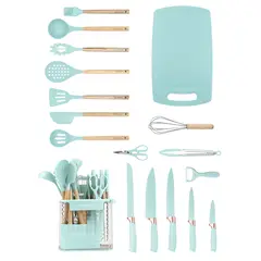 YOLIKITCHEN - Juego de Utensilios de Cocina 18 Piezas con Cubo Organizador - Silicona Antiadherente, 6 Colores, Resistente al Calor
