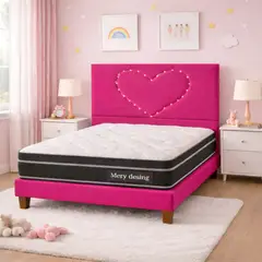GENERICO - Cama Plaza y Media Corazón Fucsia Base + Colchón Mery Design Excellence Plus