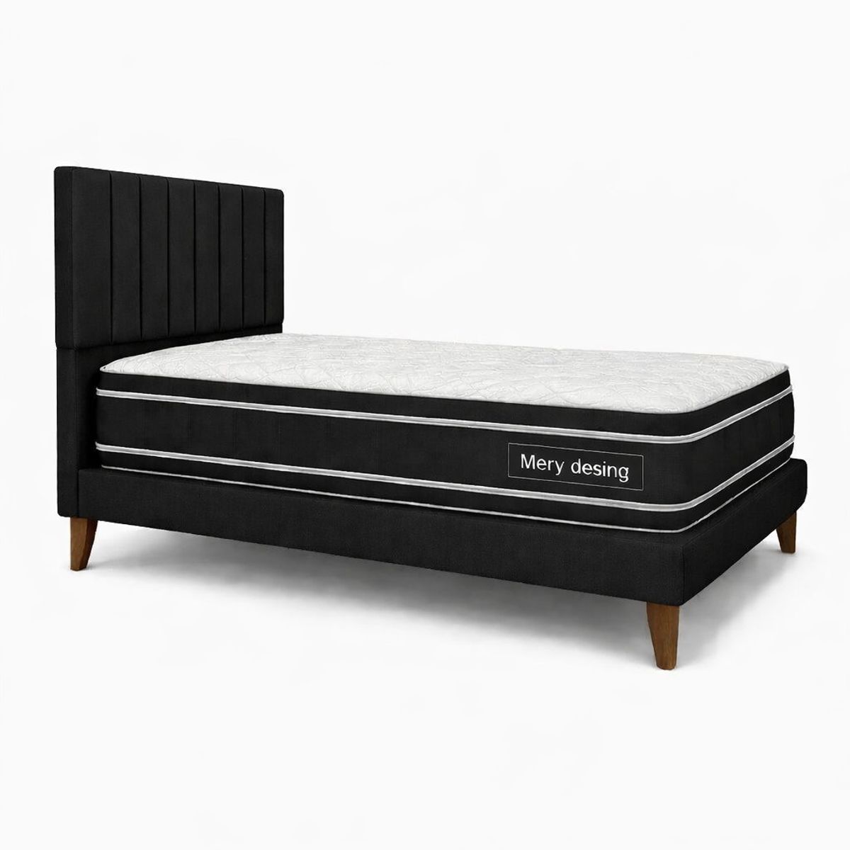 GENERICO - Cama Plaza y Media Turin Negro En Lino Respaldo + Base + Colchon Mery Desing Excellence Plus