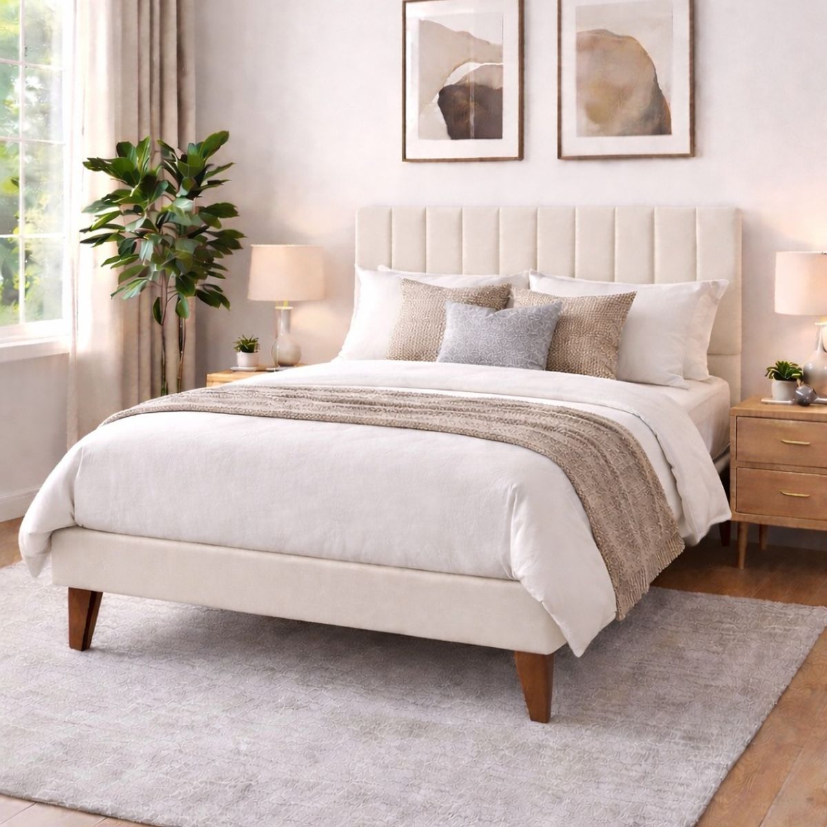 GENERICO - Cama Plaza y Media Turin Crudo En Lino Respaldo + Base + Colchon Mery Desing Excellence Plus