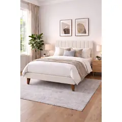 GENERICO - Cama Plaza y Media Turin Crudo En Lino Respaldo + Base + Colchon Mery Desing Excellence Plus