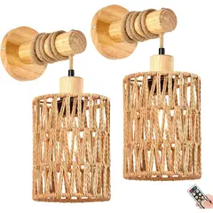TATEE - Set 2 Lámpara de pared luces de techo Artesanía en madera + Tejido de bambú
