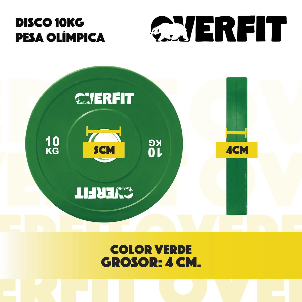 OVERFIT - Disco de Pesa Olimpica Goma Overfit 10kg Antideslizante50mm Gym