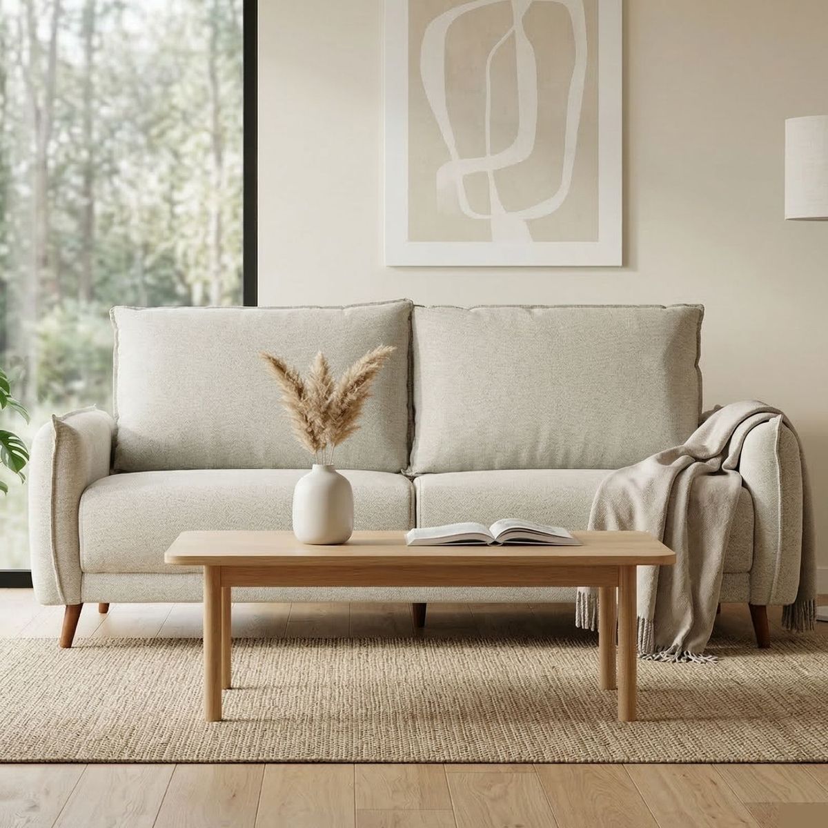 EXIT - Sofá 2 Cuerpos Tapiz Lino Beige - Charlotte