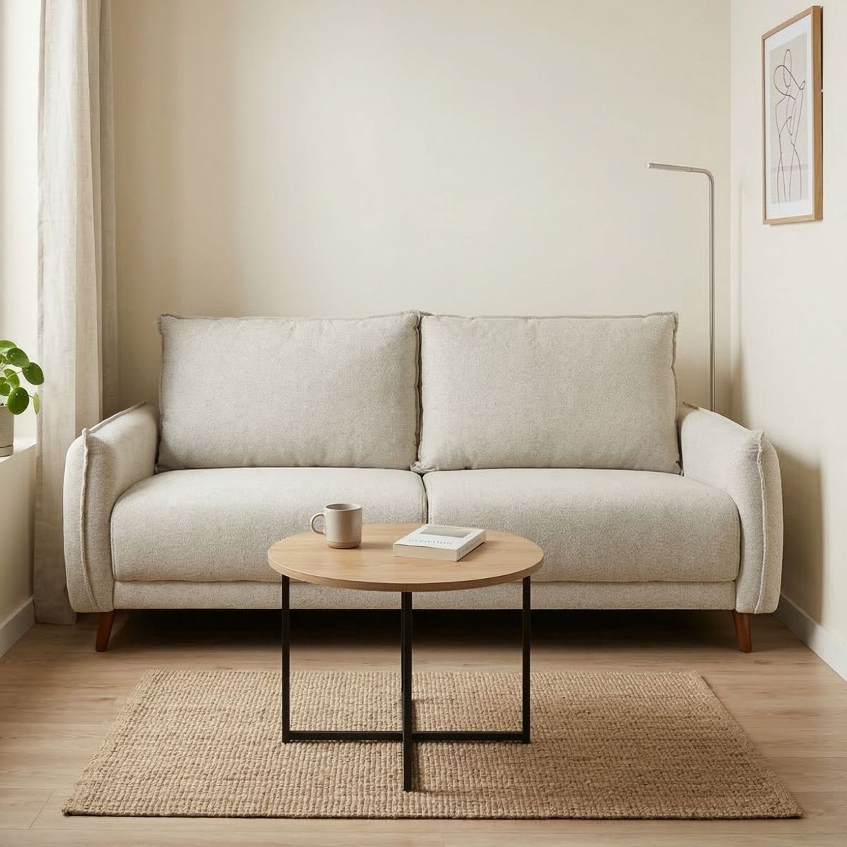 EXIT - Sofá 2 Cuerpos Tapiz Lino Beige - Charlotte