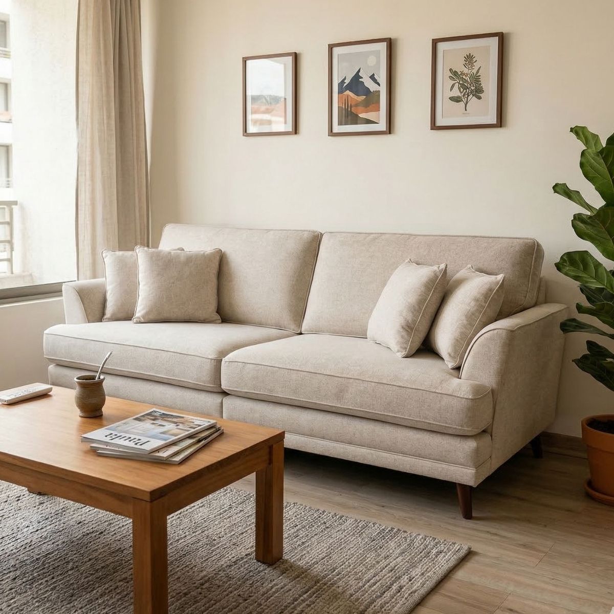 EXIT - Sofá 2 Cuerpos Tapiz Lino Beige - Tailandia