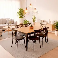 SPAZZIO - Mesa comedor Vittoria rectangular negra 135 cm + 6 sillas PP Crossback negras
