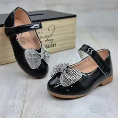 COMPRAPO - Zapato Calzado Princesa Bebé Charol NegroLazo con Brillitos