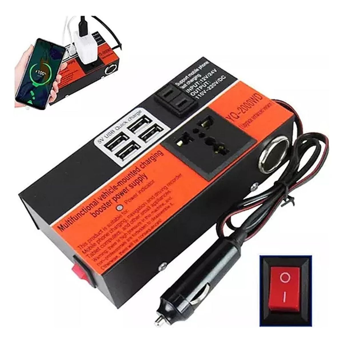 IMPORTCLICK - Inversor Viaje Auto Convertidor Corriente Multipropósito 12 V 220V 1.5K