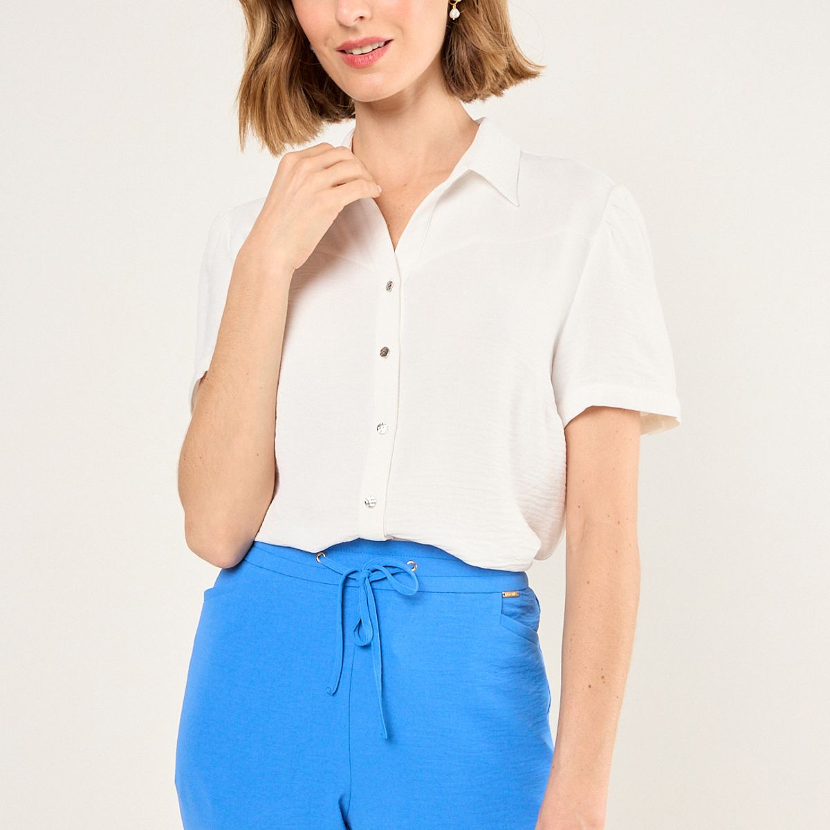 MA GRIFFE - Blusa Lisa Mujer Crudo Magriffe