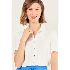 MA GRIFFE - Blusa Lisa Mujer Crudo Magriffe