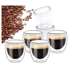 EVERSO - Set 4 Tazas Espresso Vidrio Doble Pared 250ml Frio, Caliente, Taza De Espresso