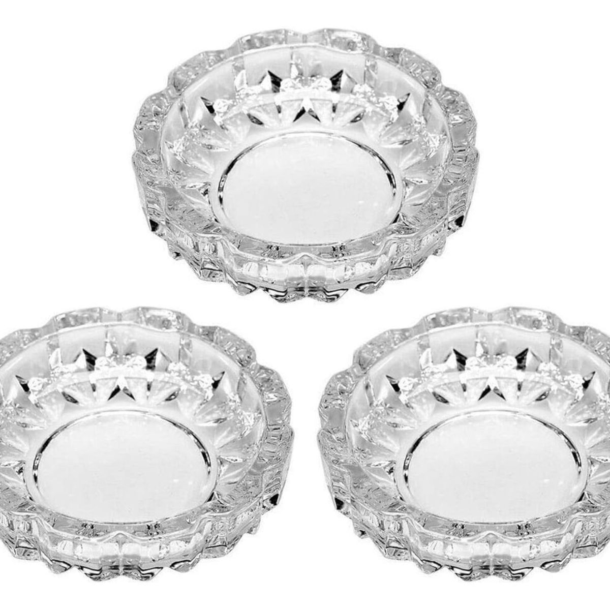 IMPORTCLICK - Set 3 Ceniceros Vidrio Redondo Tallado 11x2 CM