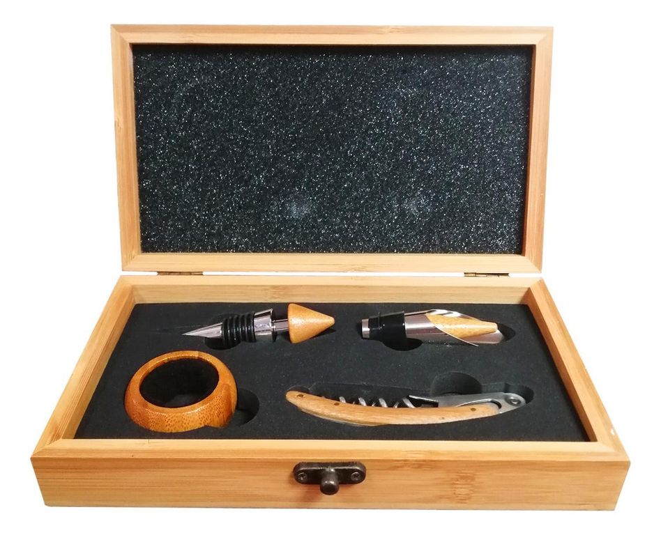 Set Deluxe Vino 4 Accesorios Bambu Ecologico