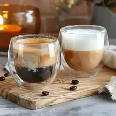 EVERSO - Set 4 Tazas Espresso Vidrio Doble Pared 250ml Frio, Caliente, Taza De Espresso