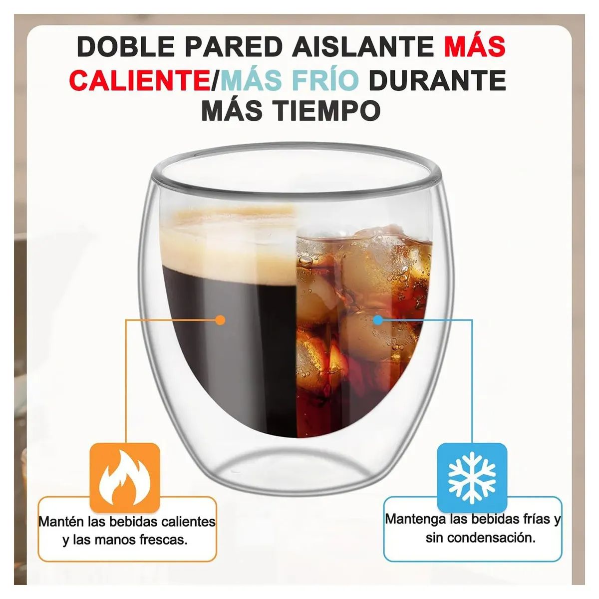EVERSO - Set 4 Tazas Espresso Vidrio Doble Pared 250ml Frio, Caliente, Taza De Espresso, Apto Para Capuchino, Café Expreso, Té