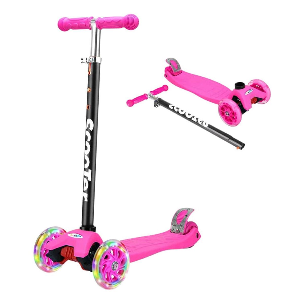 IMPORTCLICK - Scooter Monopatín 3 Ruedas LED Infantil Regulable Rosado