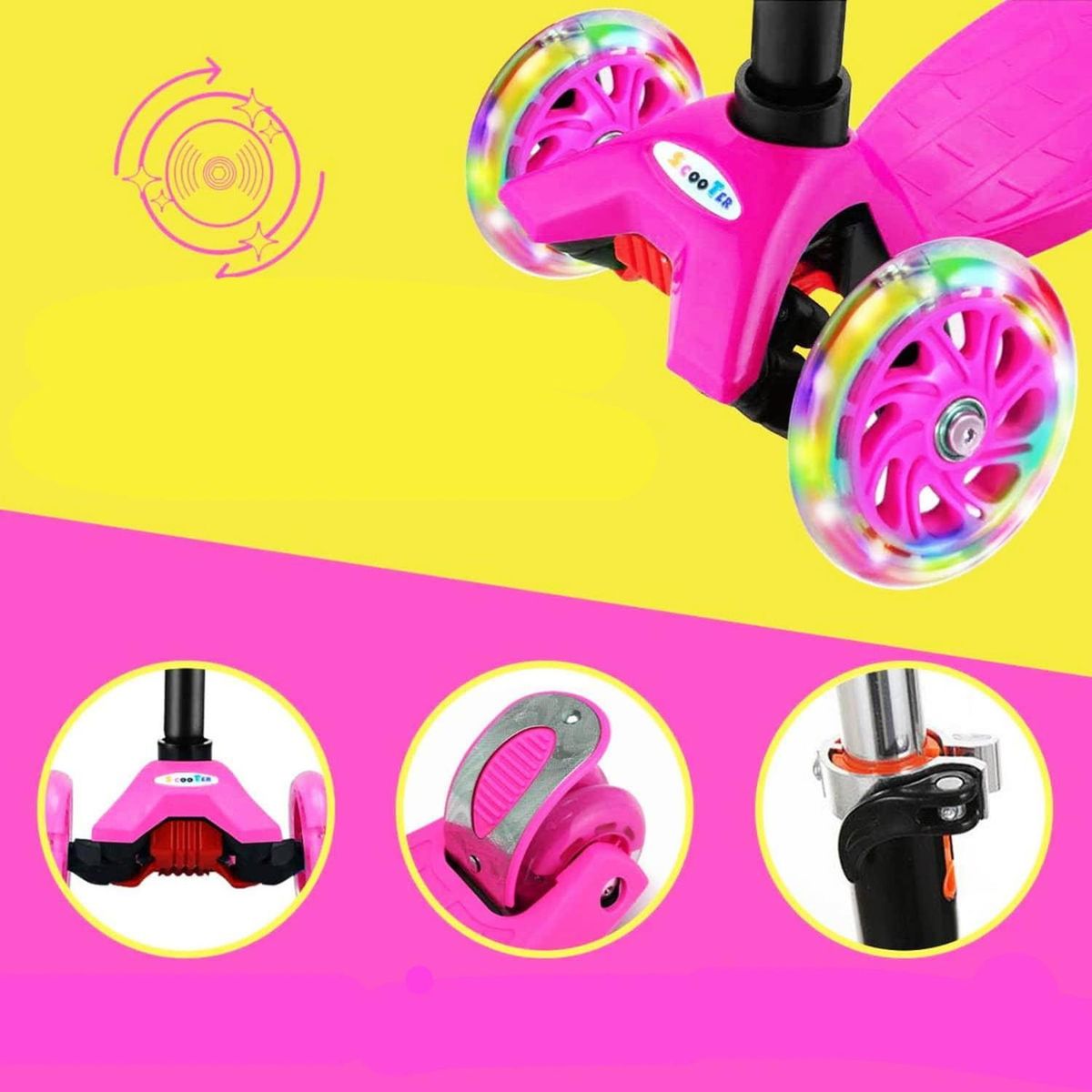IMPORTCLICK - Scooter Monopatín 3 Ruedas LED Infantil Regulable Rosado