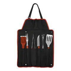 IMPORTCLICK - Delantal Asado Parrilla Negro 9 Herramientas