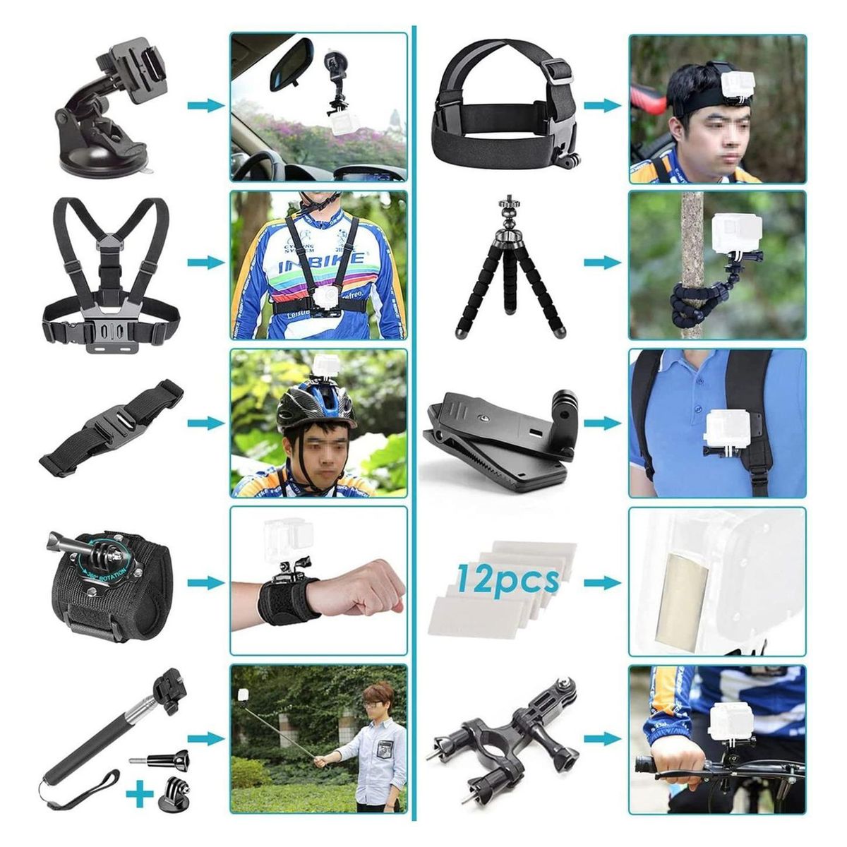 IMPORTCLICK - Kit 51 Accesorios Cámara Deportiva GoPro Estuche