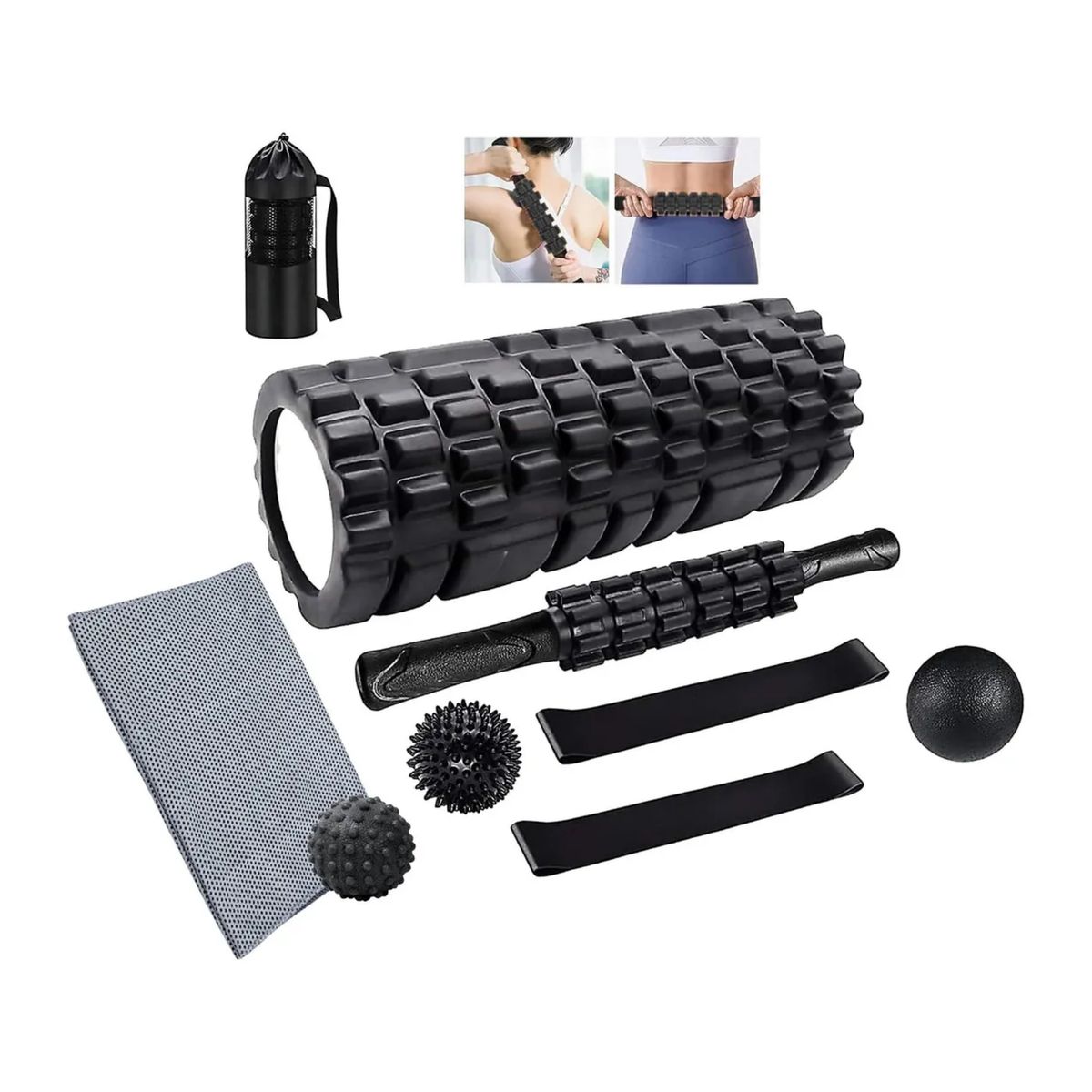 IMPORTCLICK - Set Rodillos 9 en 1 Enlongacion Masaje Yoga Pilates Negro
