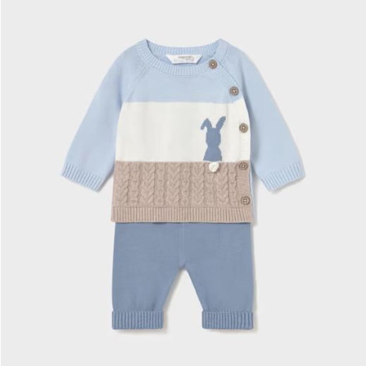 MAYORAL - Conjunto pantalon celeste y jersey con diseño conejito