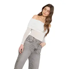 JACINTA TIENDA - Polera Hombros Brillos blanca