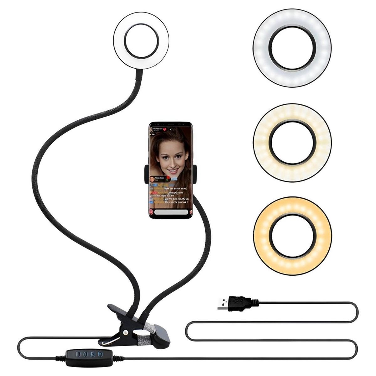 IMPORTCLICK - Soporte Clip Aro Luz 10 CM Smartphone Flexible